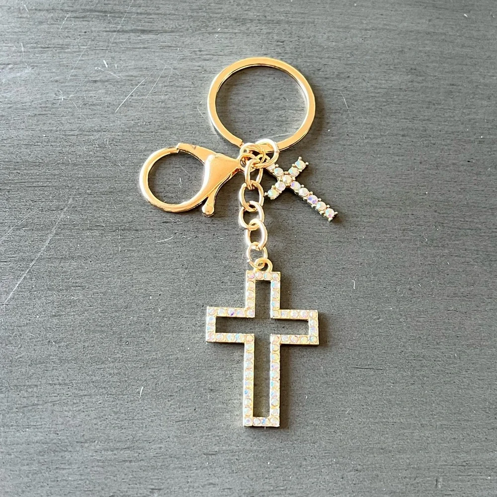 Gold Double Cross Allover Aurora Borealis Rhinestone 4